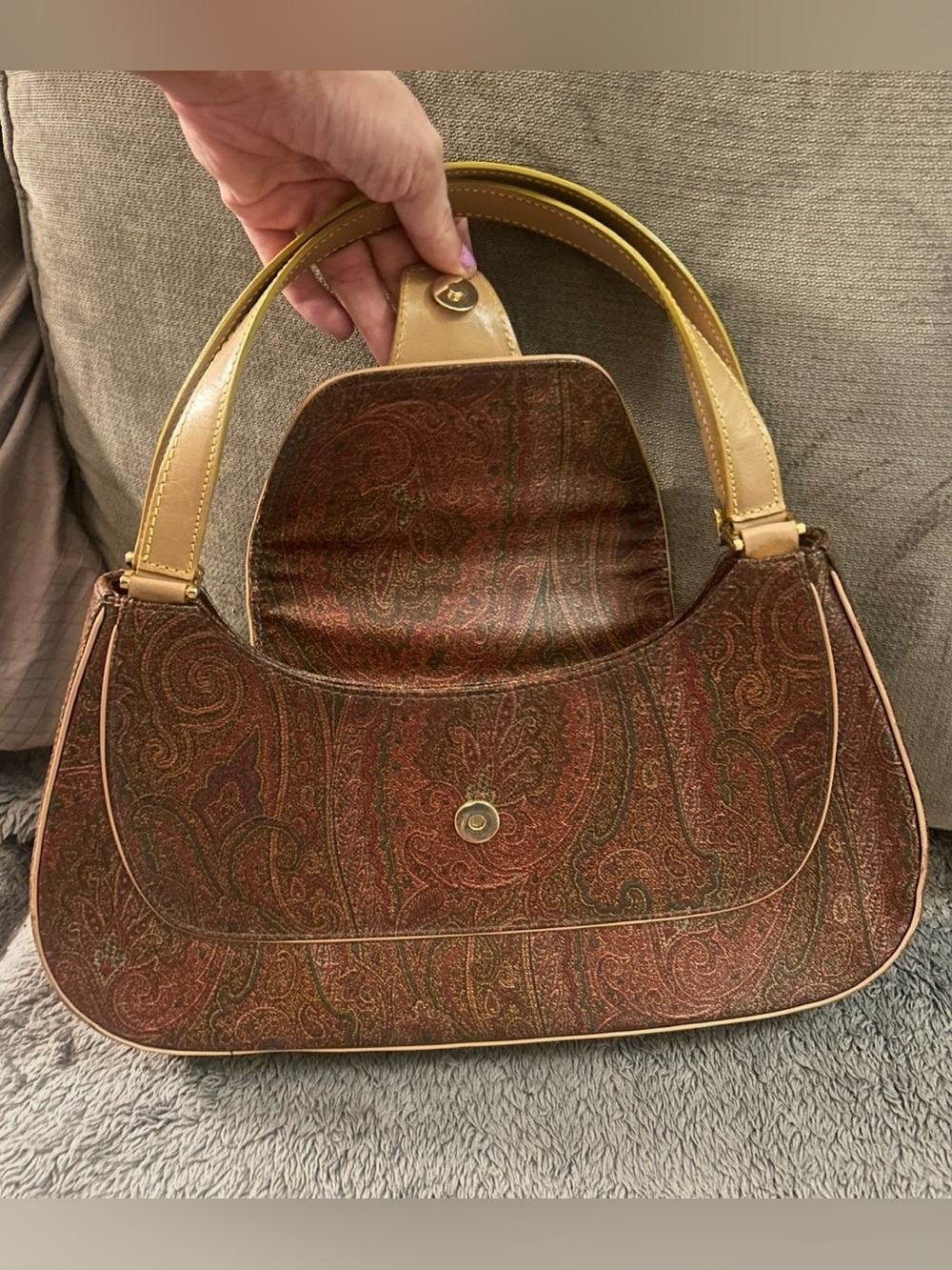 ETRO VTG Y2K Arnica Paisley Flap Hobo Shoulder Bag Gold Pegasus Accent Vintage - Picture 12 of 16